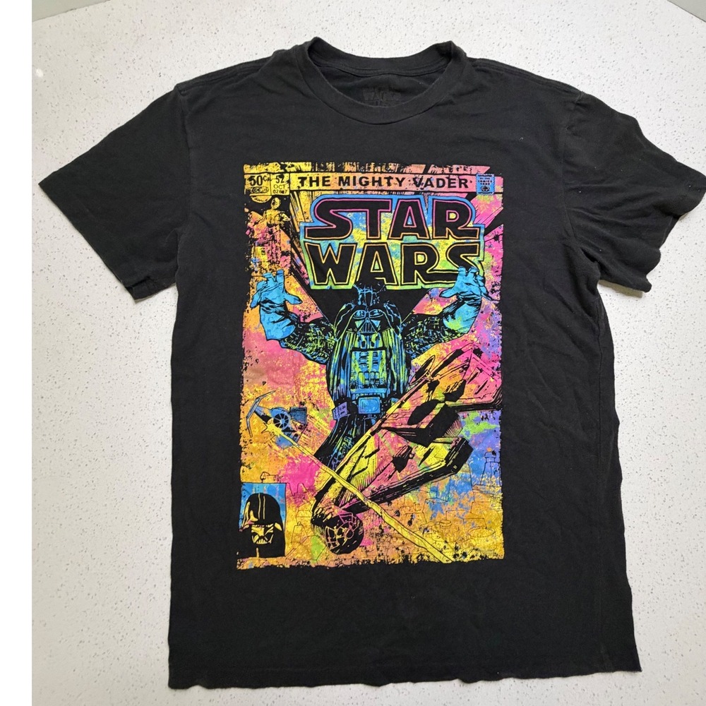 Star Wars Darth Vader Comic Book Graphic T-Shirt Black Neon Pop Art Mens Small